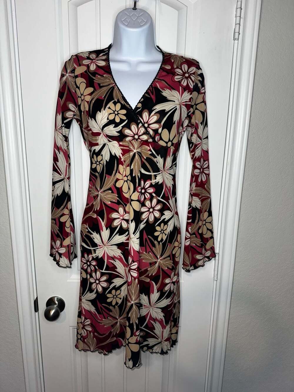 Vintage Y2K Flare Sleeve Floral Print Mesh Dress hippie festival feminine - Picture 4 of 11